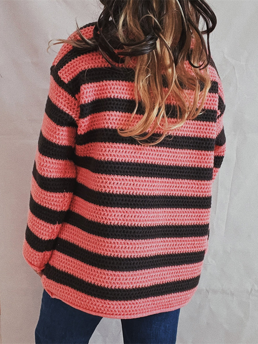 Striped Round Neck Long Sleeve Sweater