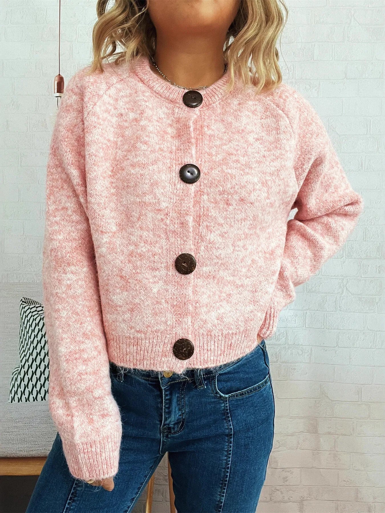 Women Button-Up Raglan Sleeve Cardigan Sweater