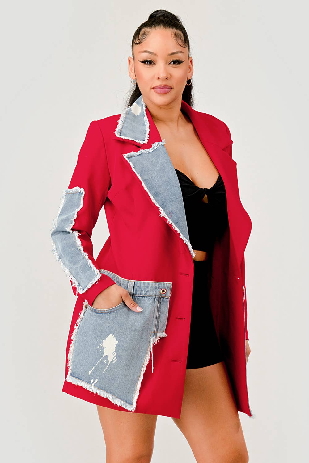 Athina Denim Mix Casual Blazer