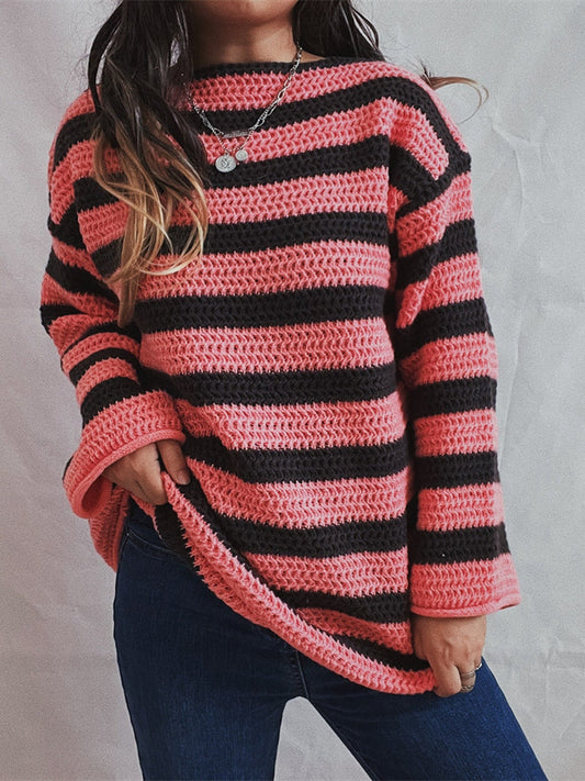 Striped Round Neck Long Sleeve Sweater