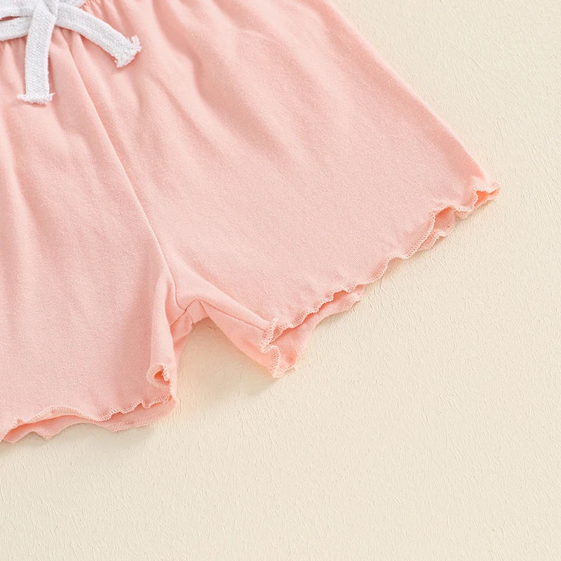 Baby Toddler Kids Girls 2Pcs Short Sleeve Crew Neck Ruffle Sleeve Top with Elastic Waist Shorts Outfit Set