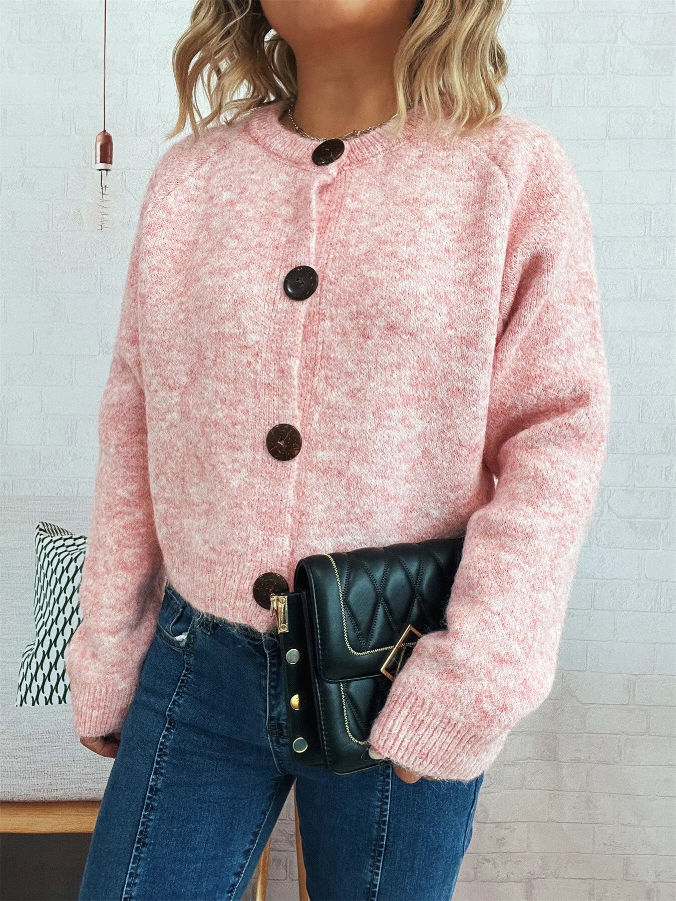 Women Button-Up Raglan Sleeve Cardigan Sweater