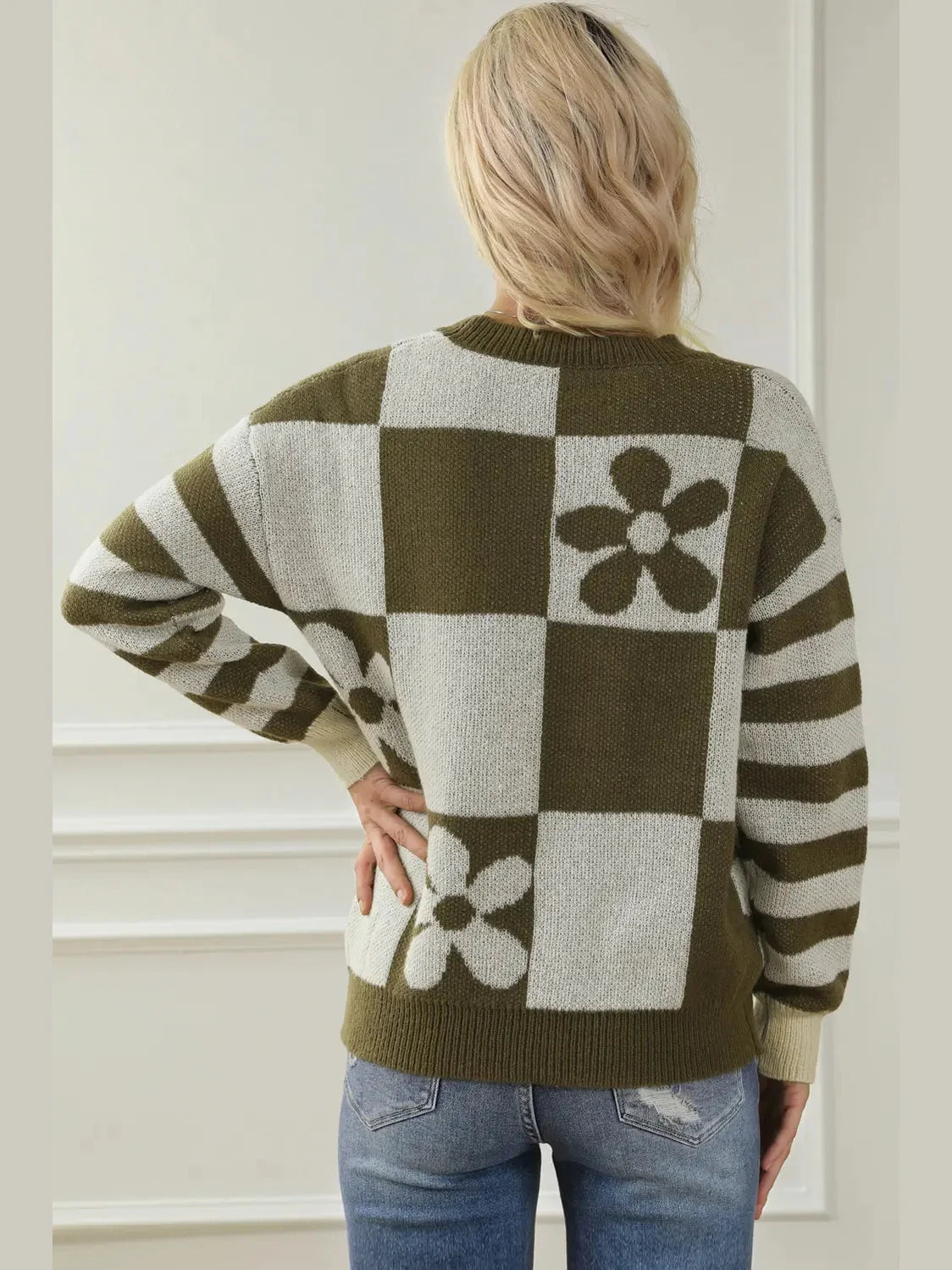 Contrast Round Neck Long Sleeve Sweater