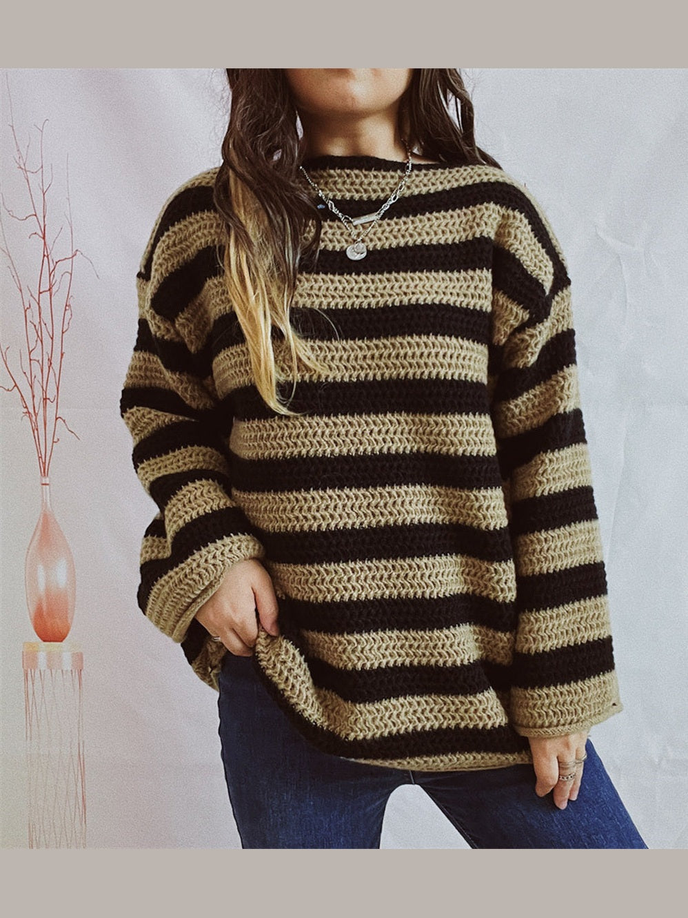 Striped Round Neck Long Sleeve Sweater